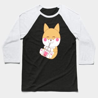 Kawaii Shiba Inu japanese dog drinking bubble boba tea Baseball T-Shirt